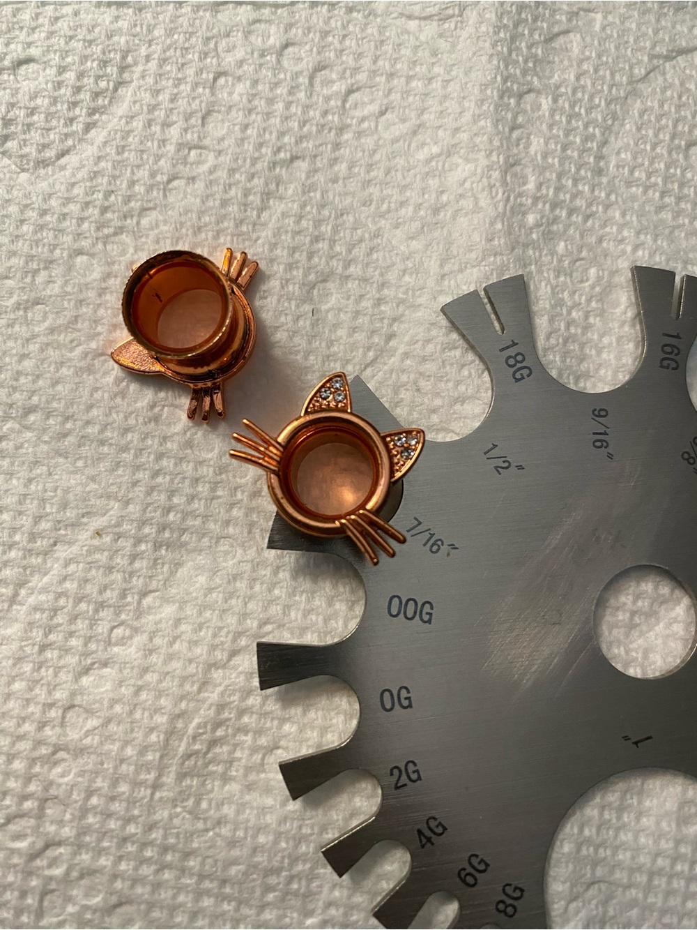 Rose Gold colored Cat Ear Tunnel Plugs - Pair